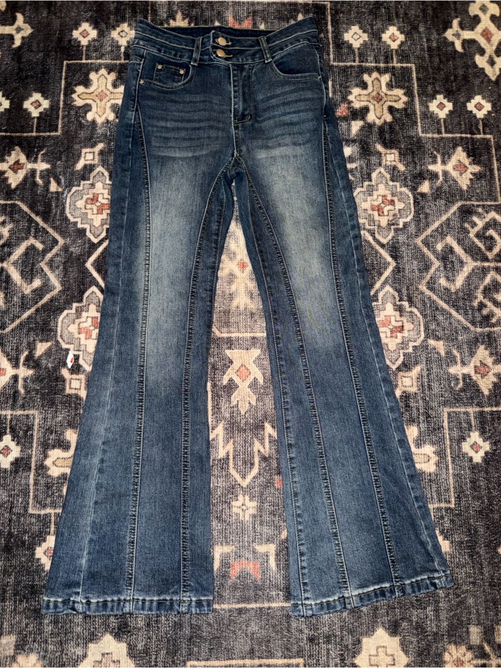 High-Rise Blue Panel-Seam Flare Jeans